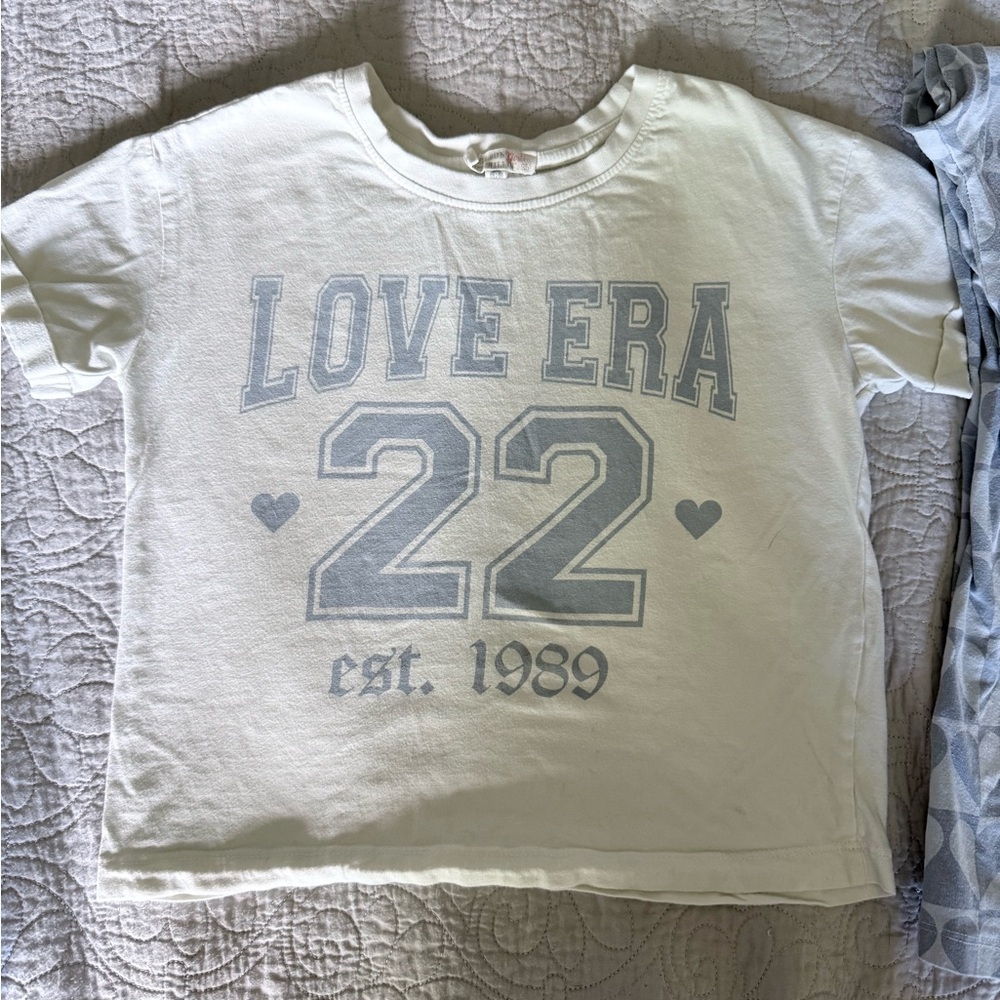 Kids Matching Set - Love Era Cream and Blue T-Shirt and Bell Bottom Leggings